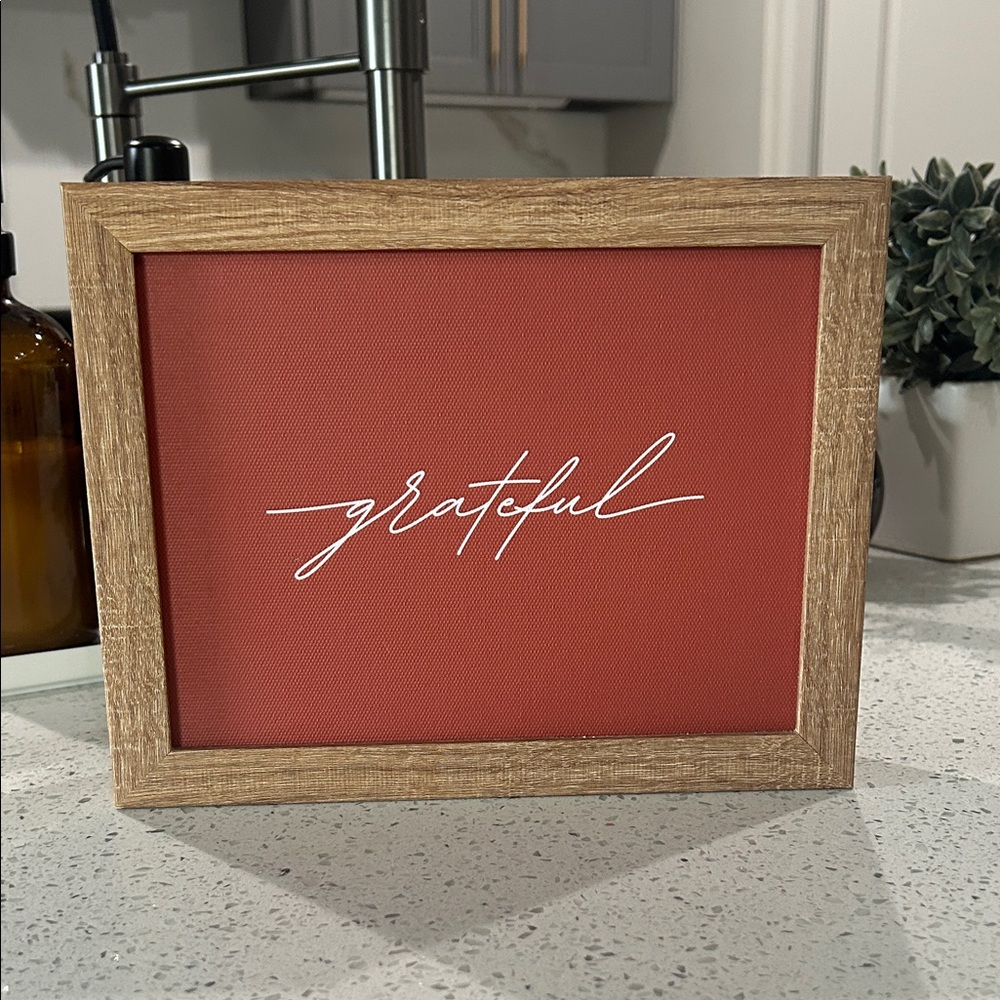 Terracotta Grateful Wall Art with Wooden Frame